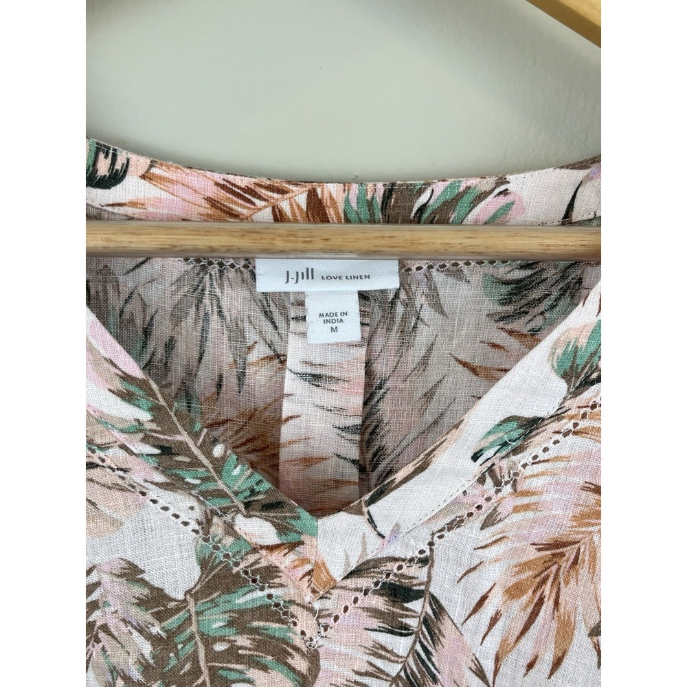 J. Jill Love Linen Pink Tropical Floral Bell 3/4 Sleeve Blouse Peasant Top Sz M - Picture 2 of 8